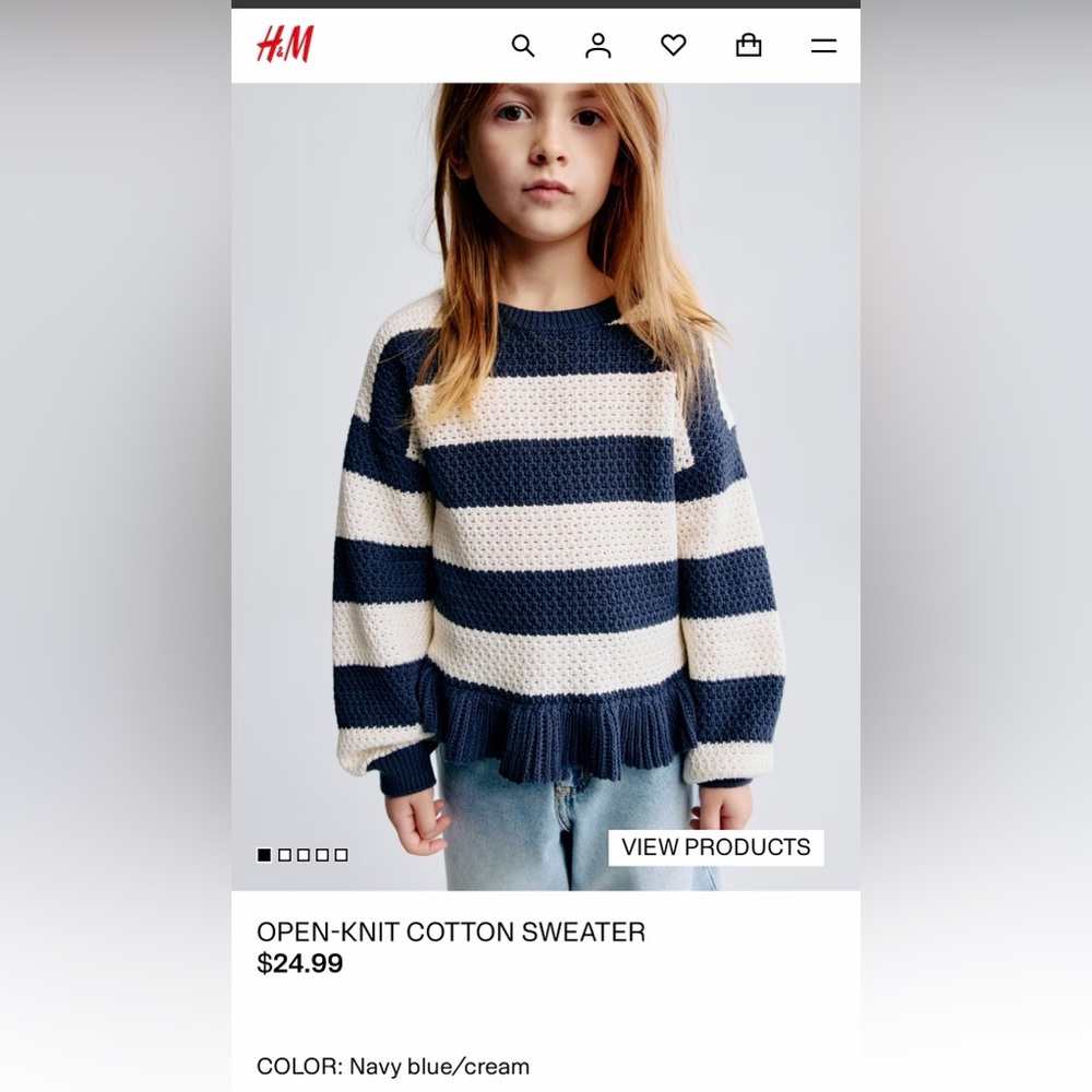 H&M Navy and Cream Striped Kids Sweater
